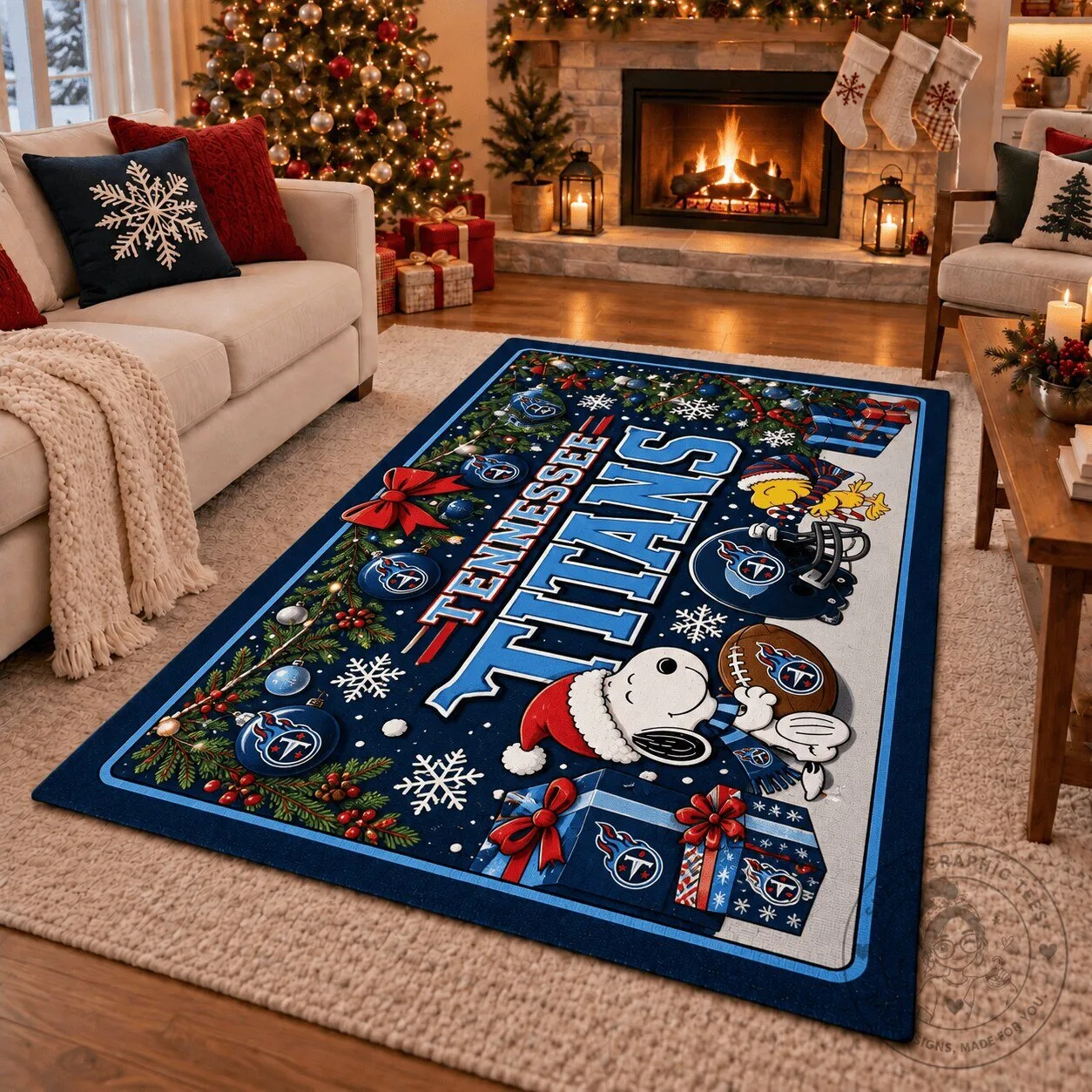 Tennessee Titans Snoopy Christmas Holiday Football Team Area Rug