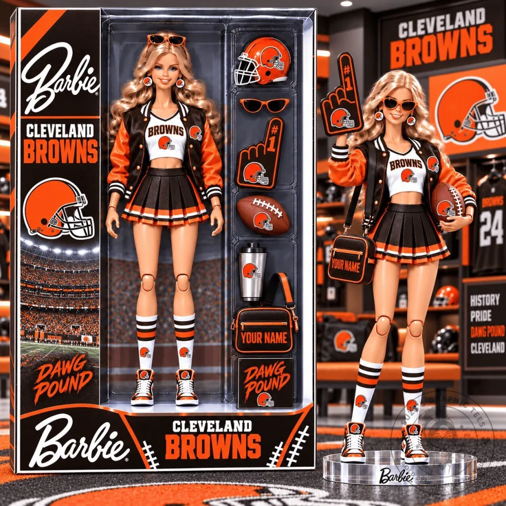 Cleveland Browns Barbie Doll Football Fan Collectible Acrylic Block Plaque Cleveland Browns Barbie Doll Football Fan Collectible Acrylic Block Plaque