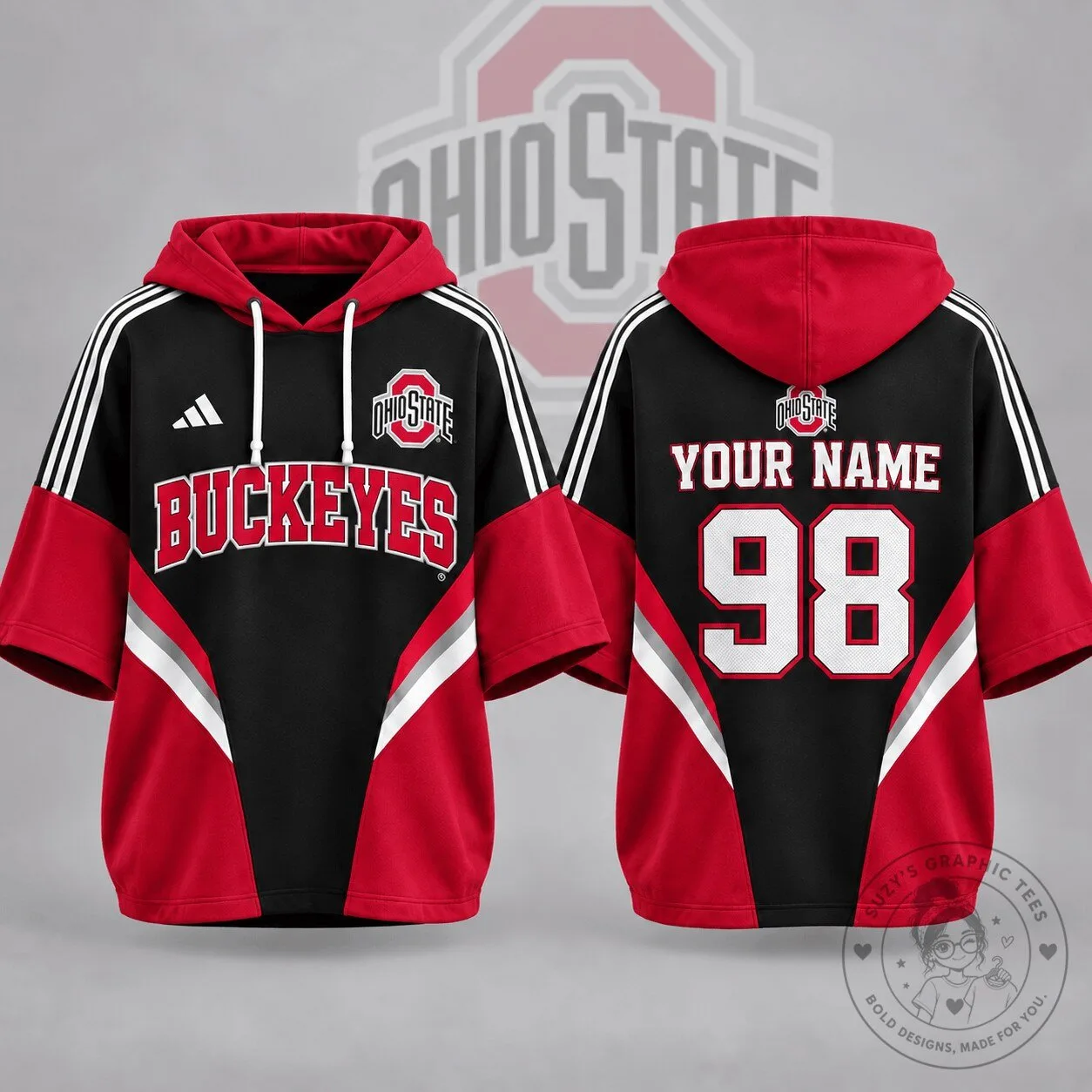 Ohio State Buckeyes Personalized Varsity Colorblock Short Sleeve Hoodie