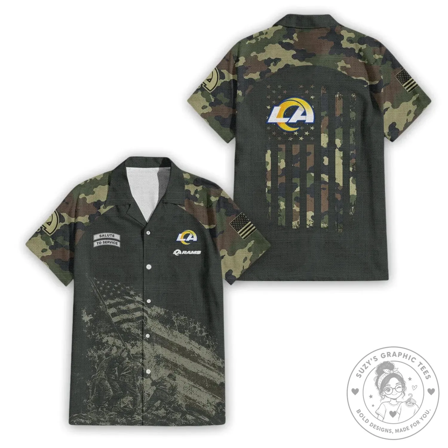 Los Angeles Rams Salute To Service Camouflage Hawaiian Shirt