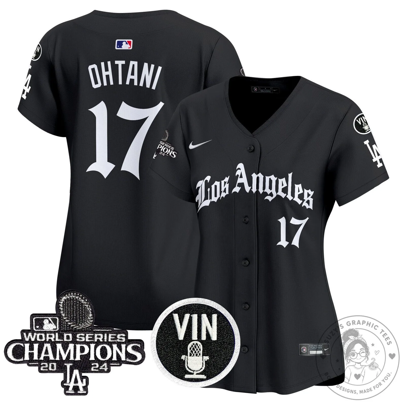 Los Angeles Dodgers Shohei Ohtani Black 2024 World Series Champions Baseball Jersey