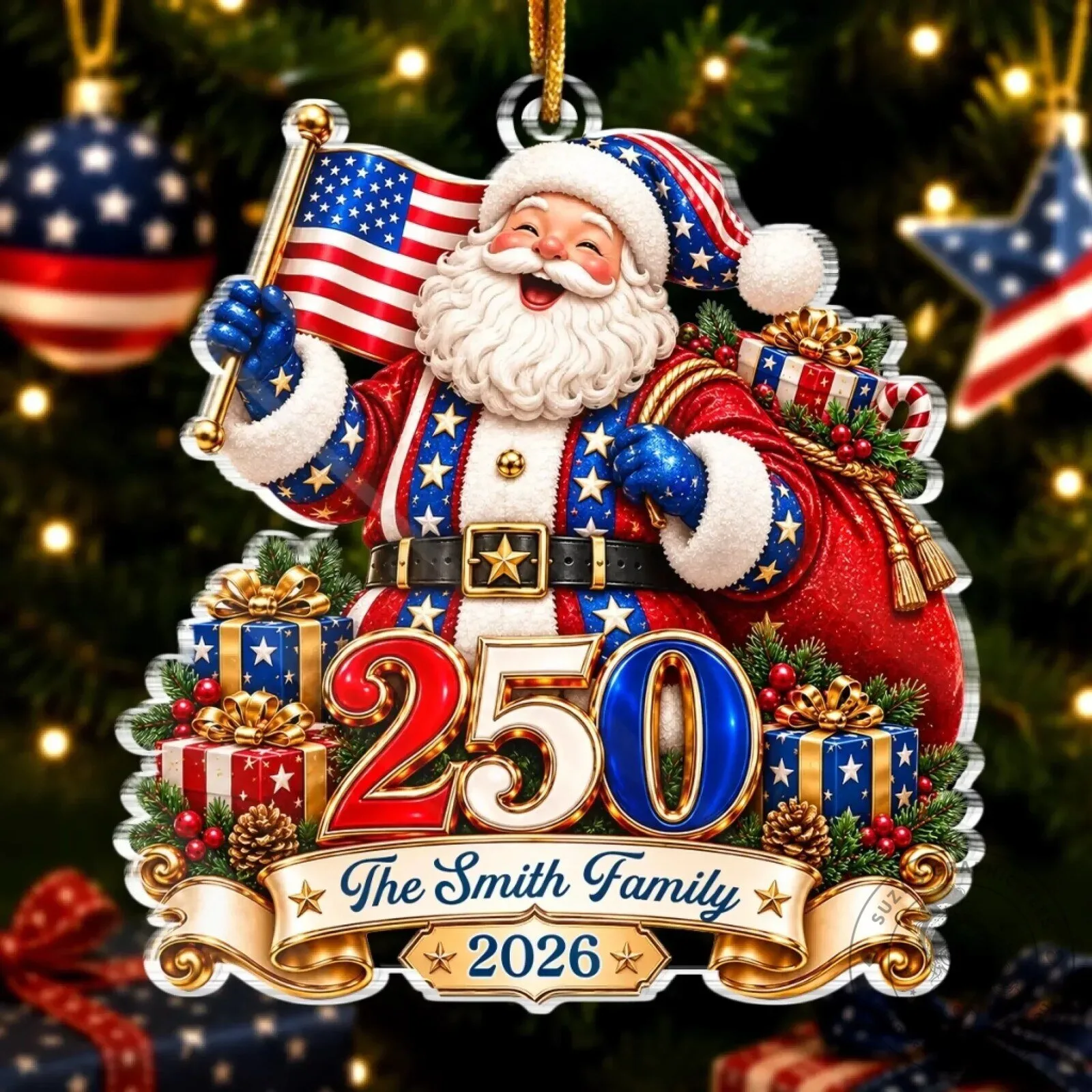 America 250th Anniversary Santa Claus Christmas Tree Ornament