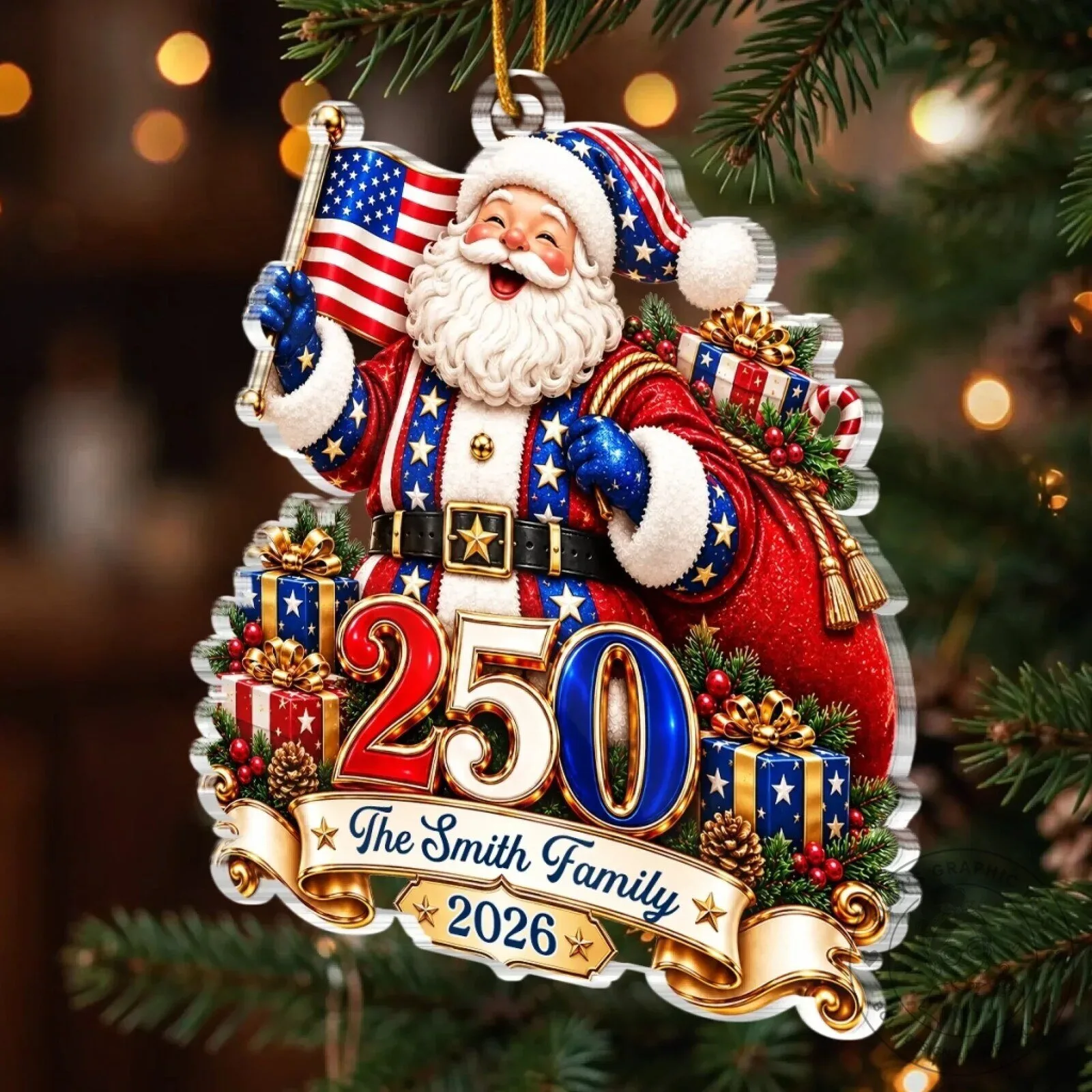 America 250th Anniversary Santa Claus Christmas Tree Ornament 9 America 250th Anniversary Santa Claus Christmas Tree Ornament