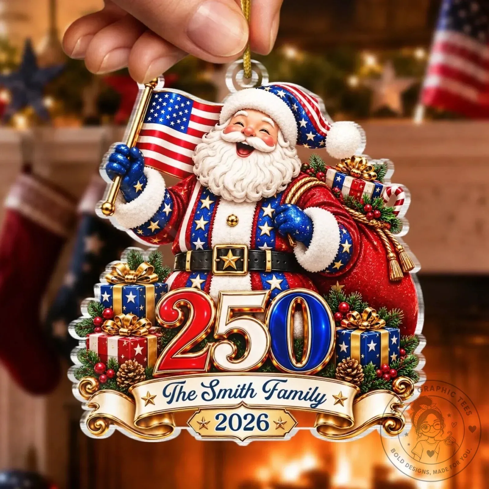 America 250th Anniversary Santa Claus Christmas Tree Ornament 10 America 250th Anniversary Santa Claus Christmas Tree Ornament