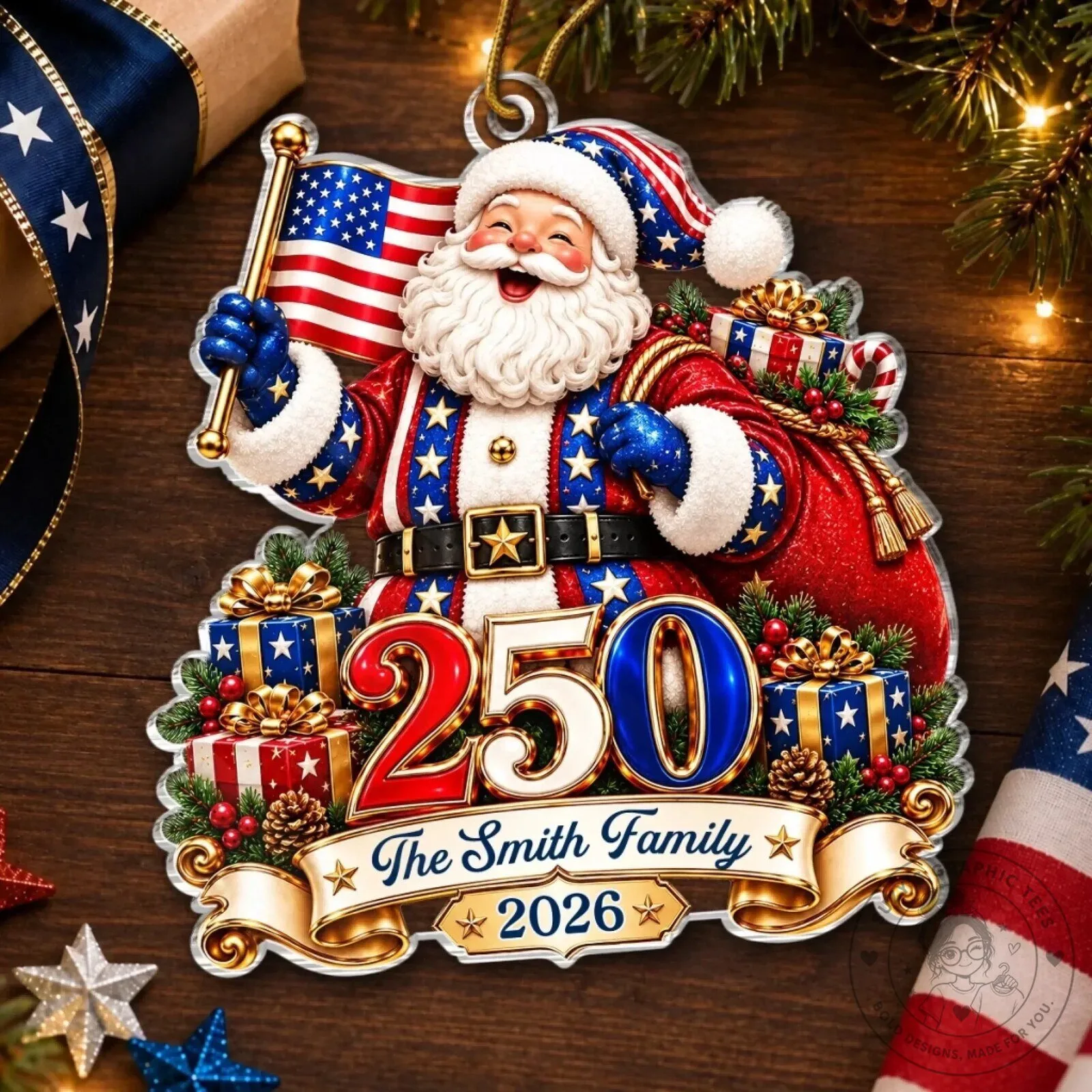 America 250th Anniversary Santa Claus Christmas Tree Ornament 11 America 250th Anniversary Santa Claus Christmas Tree Ornament
