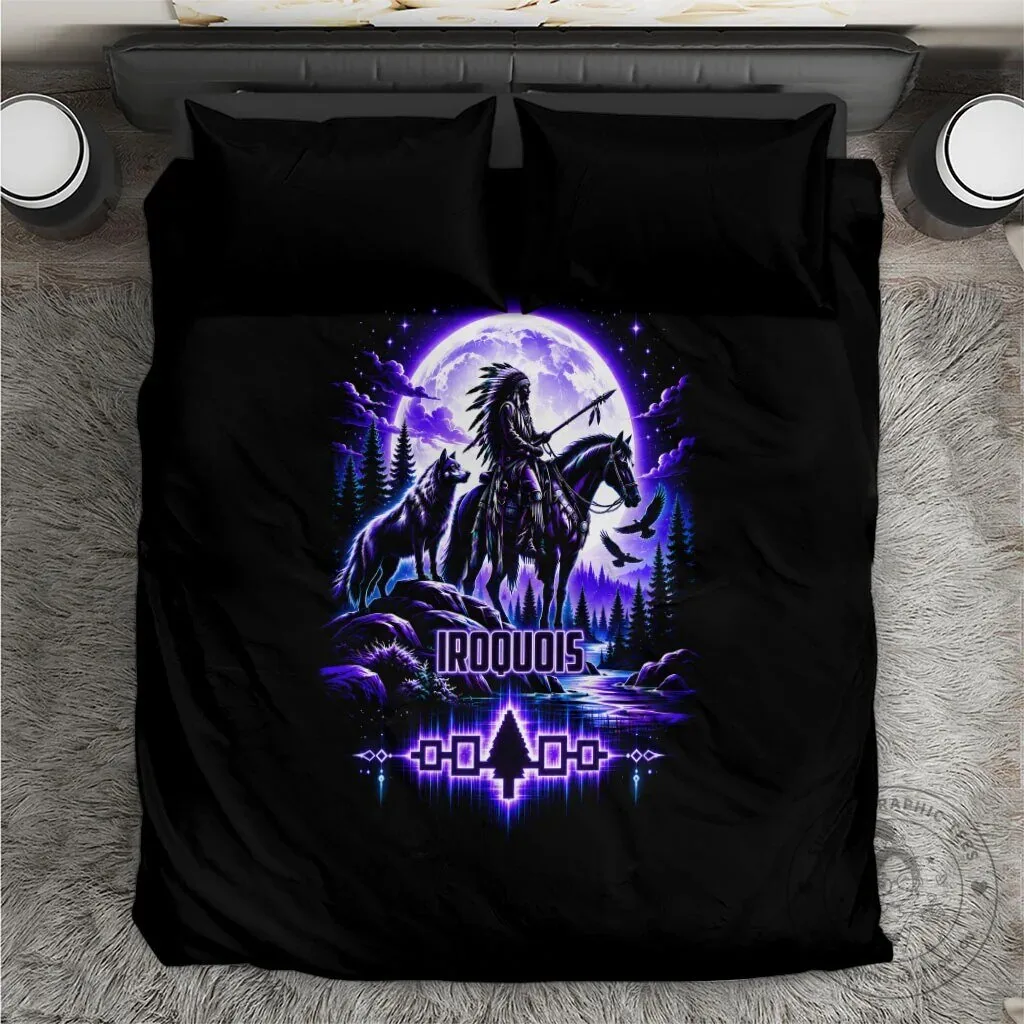Iroquois Native American Warrior Tribal Art Wolf Moon Bedding Set