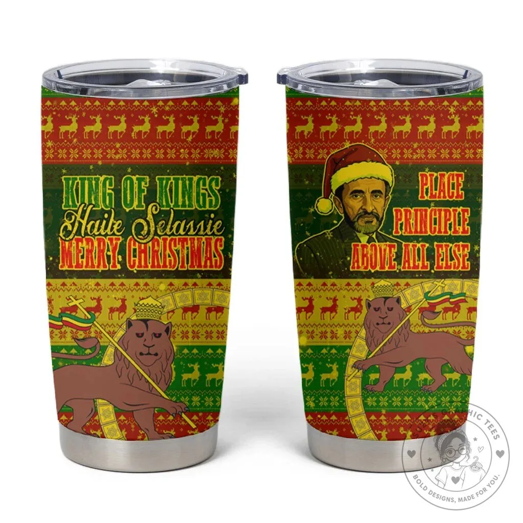 Haile Selassie Christmas King of Kings Lion of Judah Ugly Pattern Tumbler