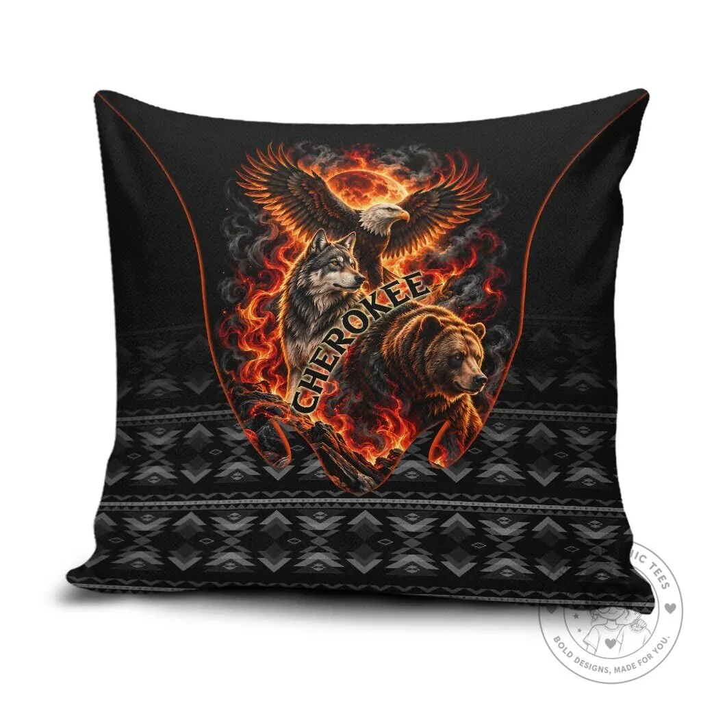 Cherokee Spirit Animals Fiery Tribal Art Native Geometric Patterns Pillow