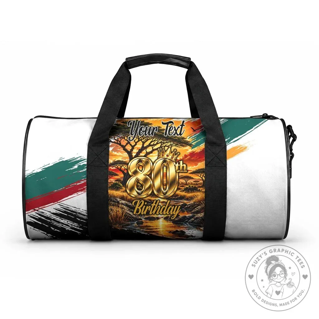 Personalized 80th Birthday African Safari Sunset Savanna Landscape Duffle Bag