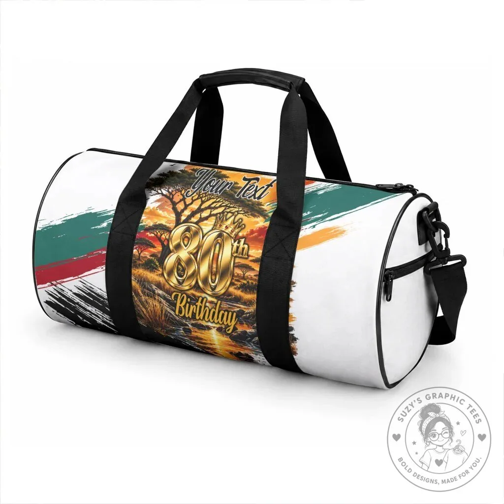 Personalized 80th Birthday African Safari Sunset Savanna Landscape Duffle Bag 7 Personalized 80th Birthday African Safari Sunset Savanna Landscape Duffle Bag