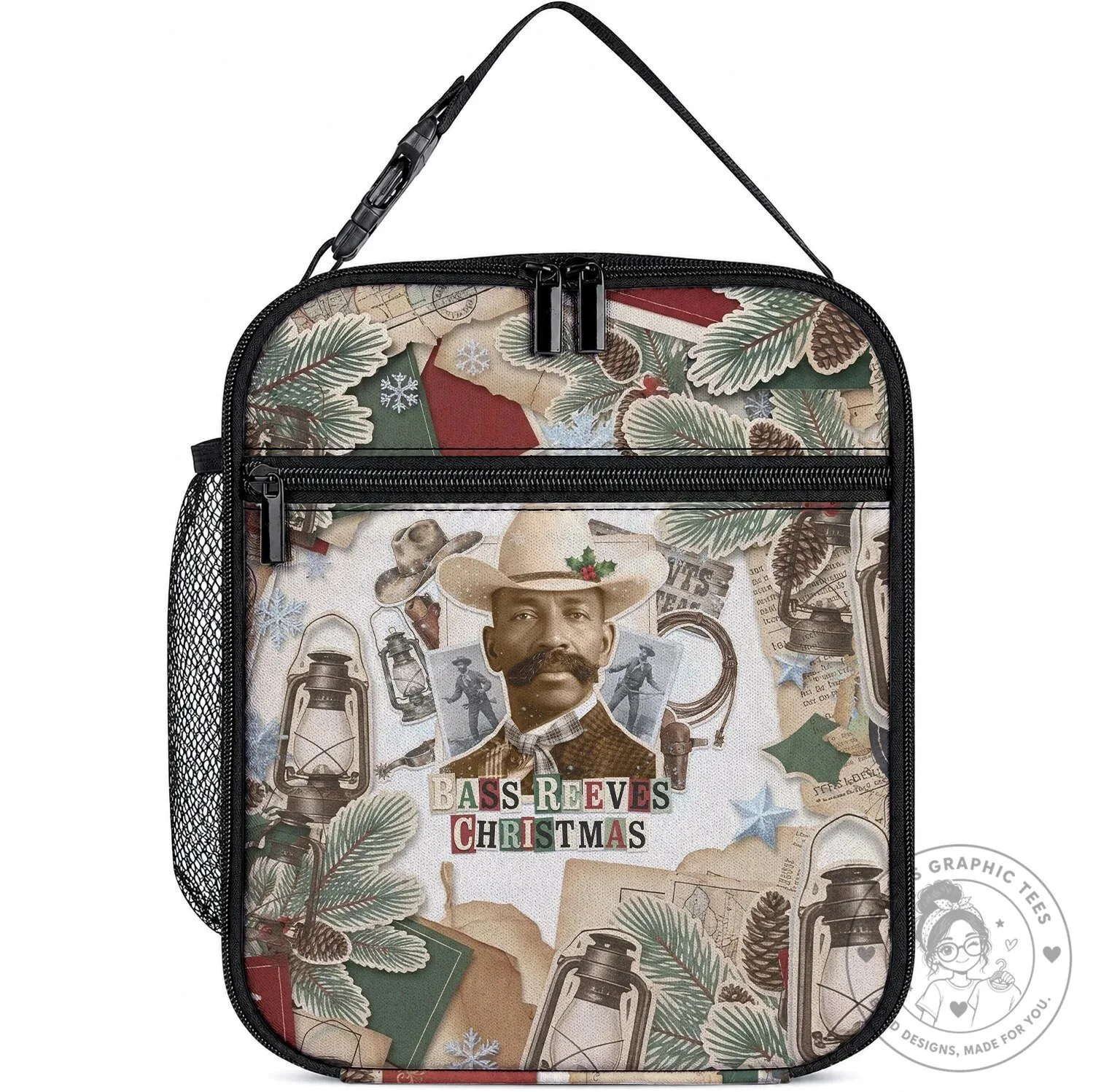 Bass Reeves Christmas Old West Marshal Frontier Collage Insulated Lunch Bag