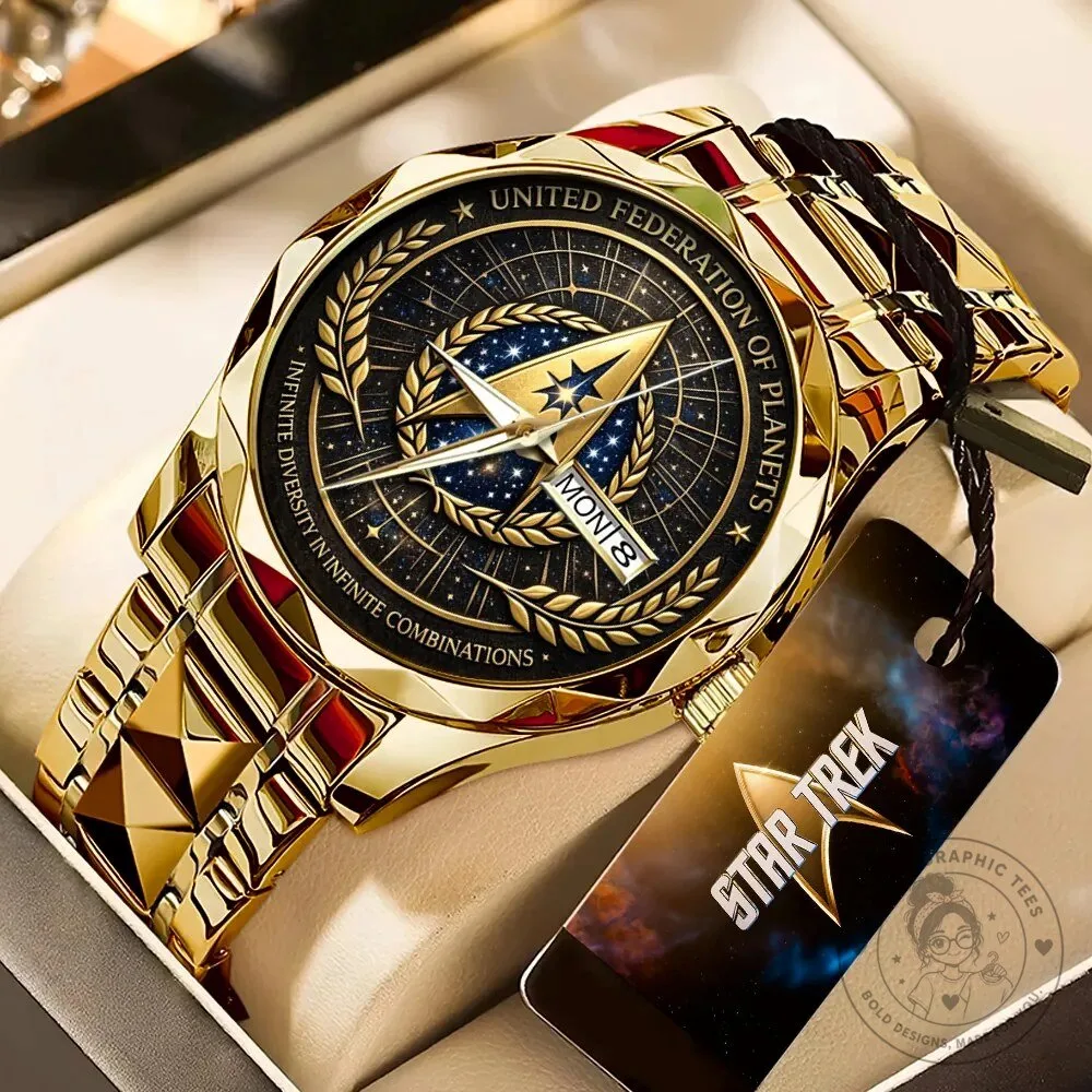Star Trek United Federation of Planets Gold Tone Luxury Quartz Watch