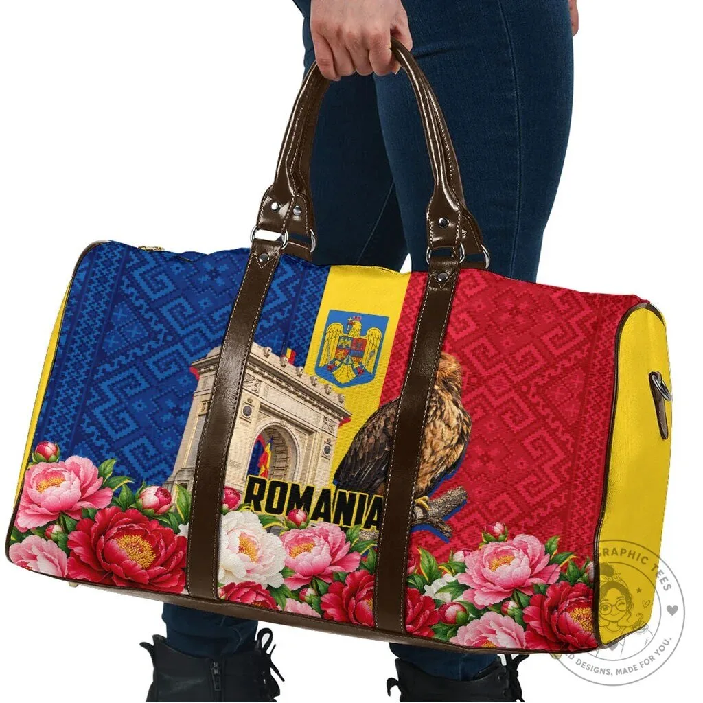 Romania Flag Eagle Arcul de Triumf Floral Peony Travel Bag 9 Romania Flag Eagle Arcul de Triumf Floral Peony Travel Bag