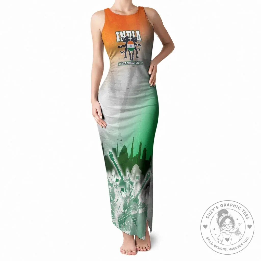 India Armed Forces Flag Day Military Indian Flag Silhouette Maxi Dress