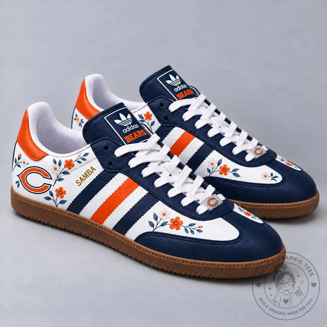 Chicago Bears Floral Game Day Samba Shoes for Women and Men