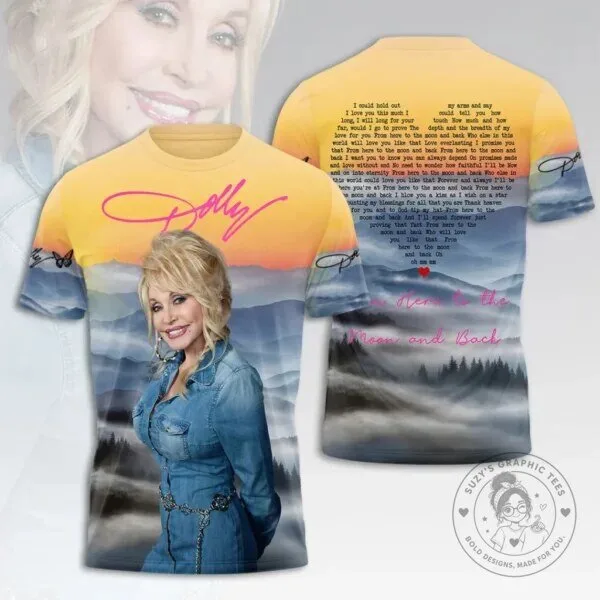Dolly Parton From Here To The Moon And Back Song Lyrics All Over Print T-Shirt 5 Dolly Parton From Here To The Moon And Back Song Lyrics All Over Print T-Shirt