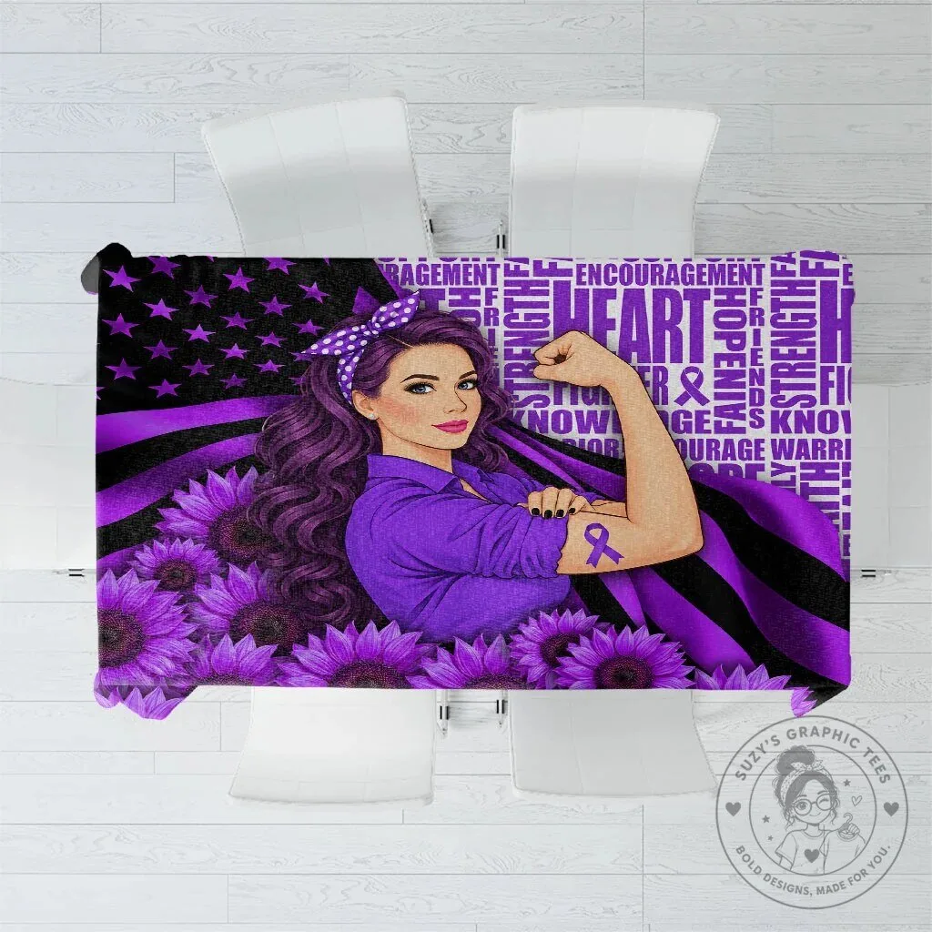 Domestic Violence Awareness Strong Woman Purple Ribbon Sunflower Tablecloth