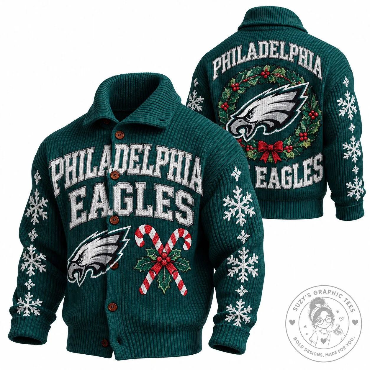 Philadelphia Eagles Christmas Holiday Ugly Sweater Cardigan