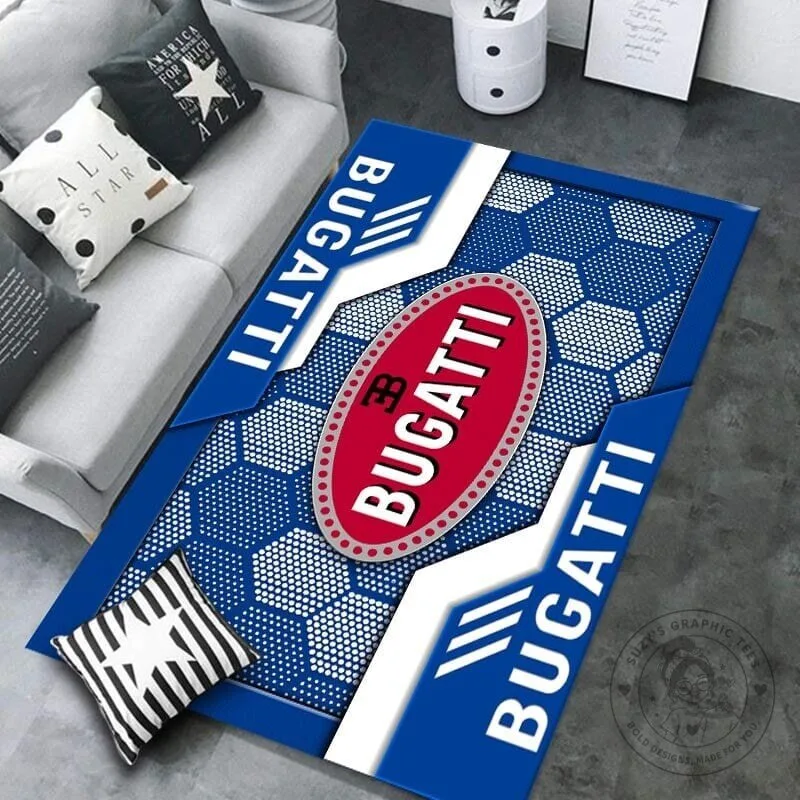 Bugatti Blue Hexagon Pattern Luxury Car Brand Logo Welcome Doormat