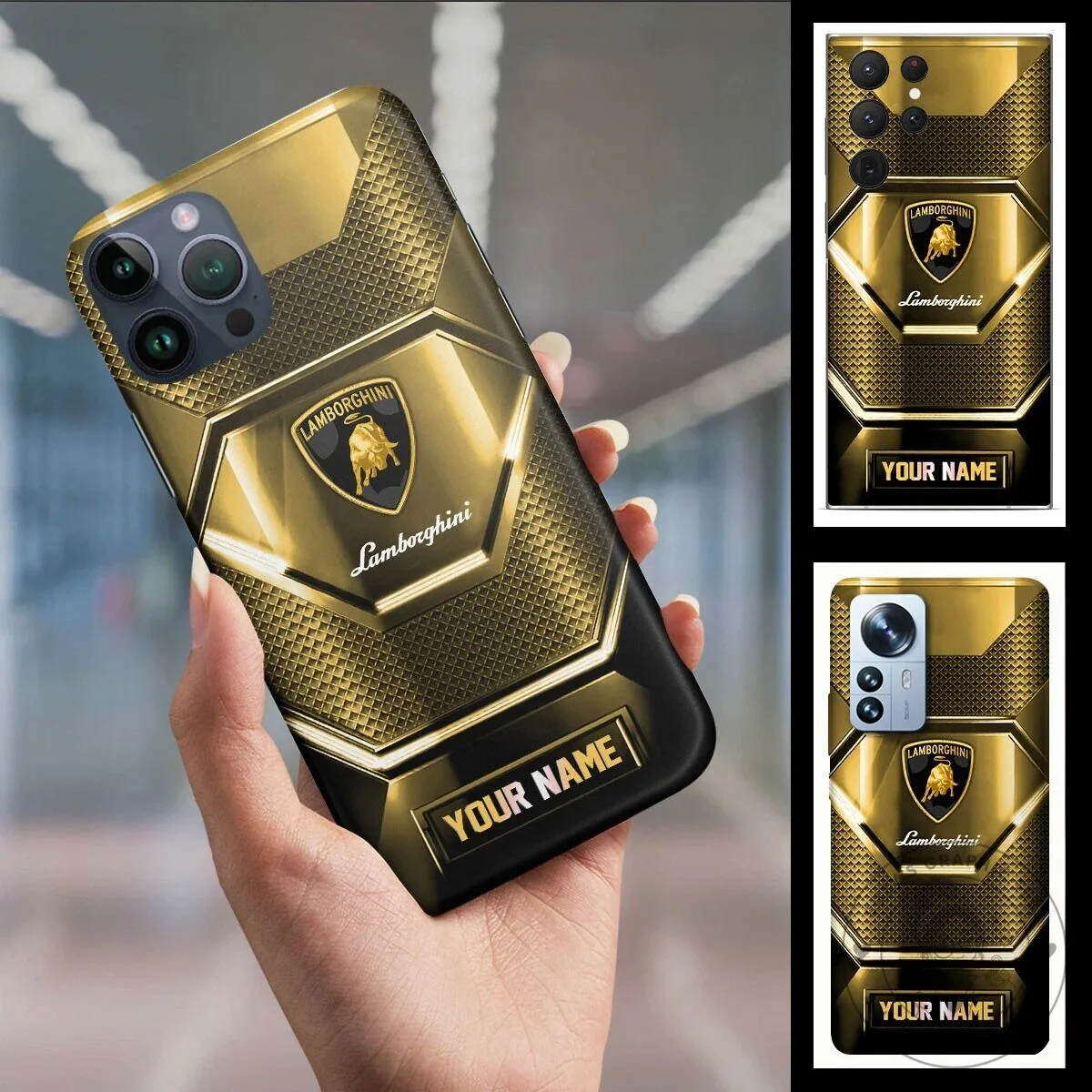 Lamborghini Gold Custom Name Phone Case for iPhone and Samsung Galaxy