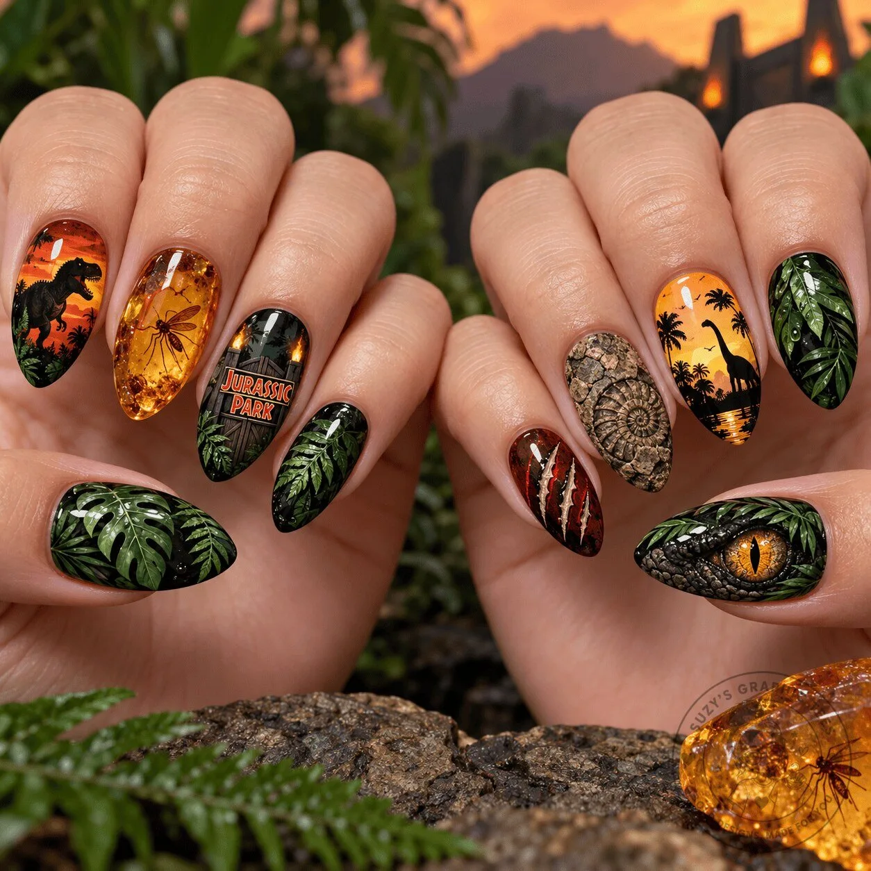 Jurassic Park Dinosaur Jungle Adventure Movie Fan Press-On Nail Set