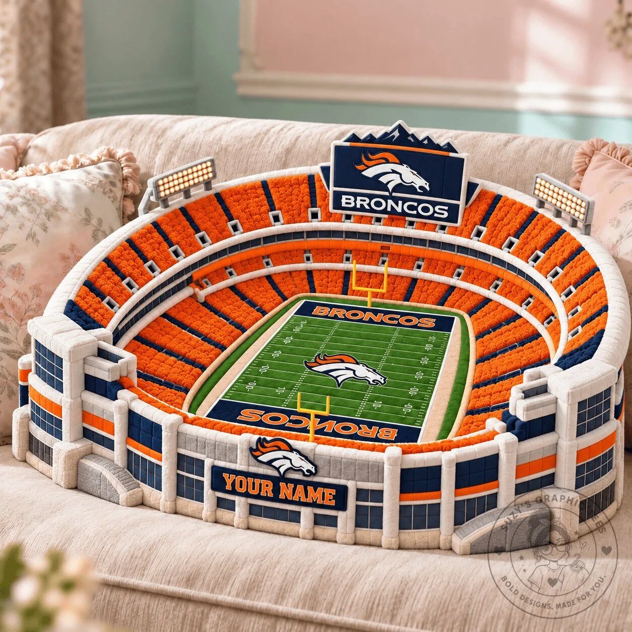 Denver Broncos NFL Stadium Shaped Decorative Pillow for Football Fans