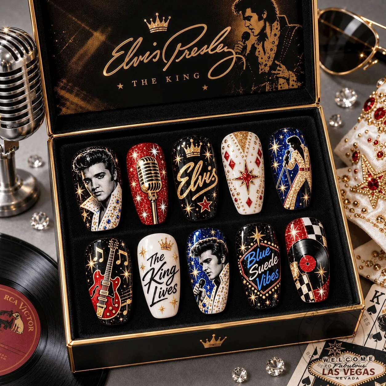 Elvis Presley The King Lives Portrait Press-On Nails Set for Rock and Roll Fans