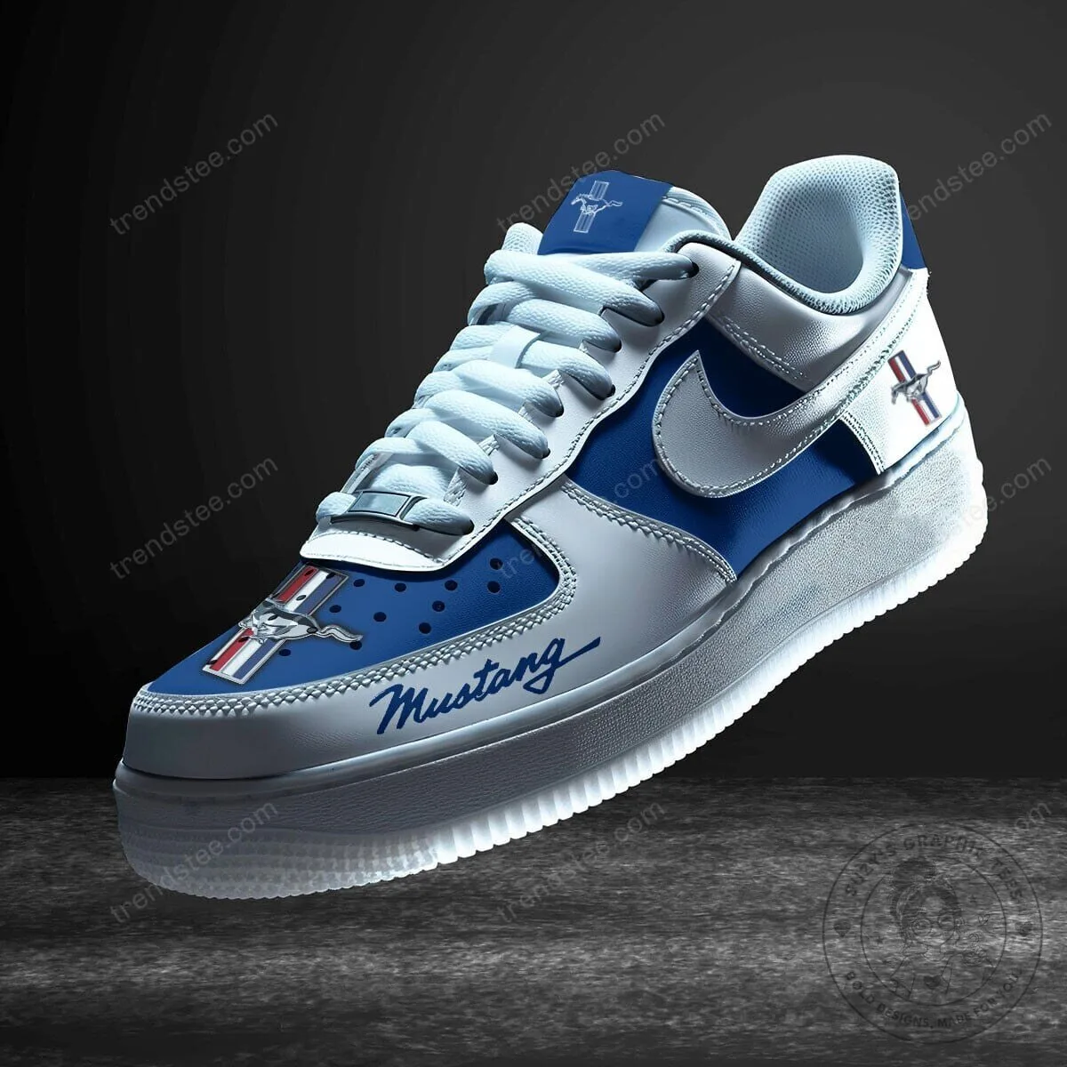 Ford Mustang Blue and White Custom Design Casual Fashion Sneakers