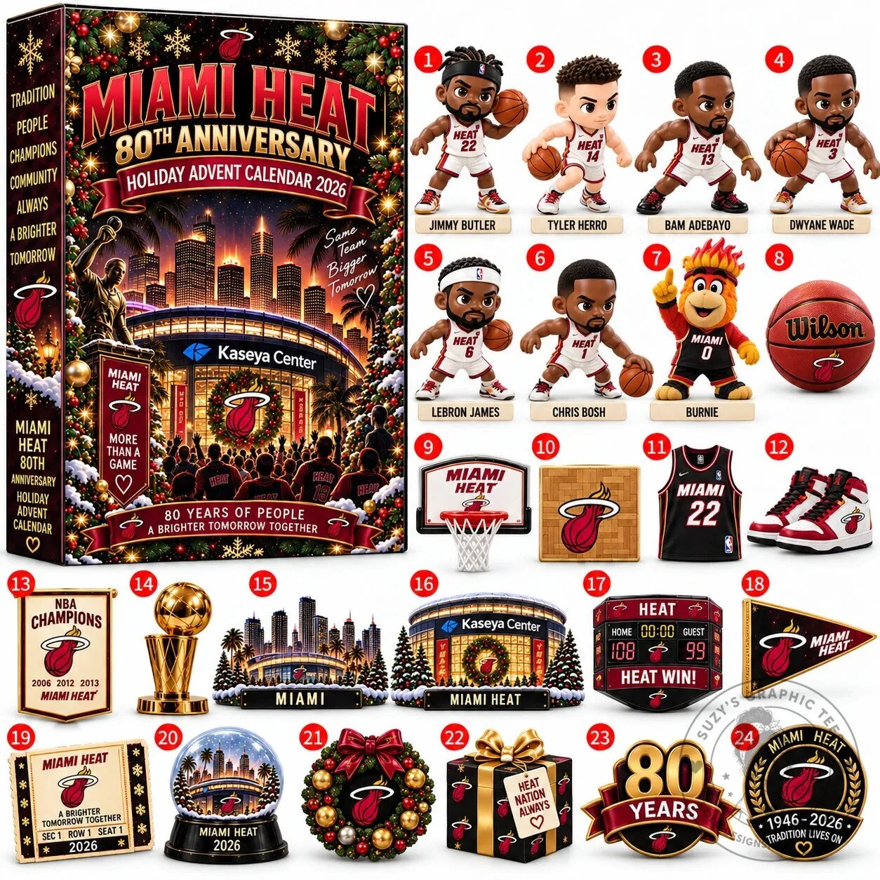 Miami Heat 80th Anniversary Holiday Advent Calendar 2026 with Basketball Figurines