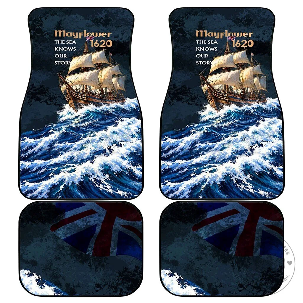 Mayflower 1620 Ship Vintage Nautical Ocean Waves Art Car Mat Set 7 Mayflower 1620 Ship Vintage Nautical Ocean Waves Art Car Mat Set