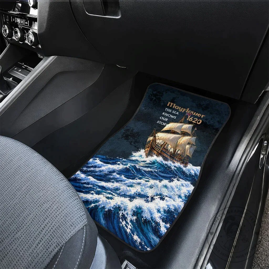 Mayflower 1620 Ship Vintage Nautical Ocean Waves Art Car Mat Set 10 Mayflower 1620 Ship Vintage Nautical Ocean Waves Art Car Mat Set
