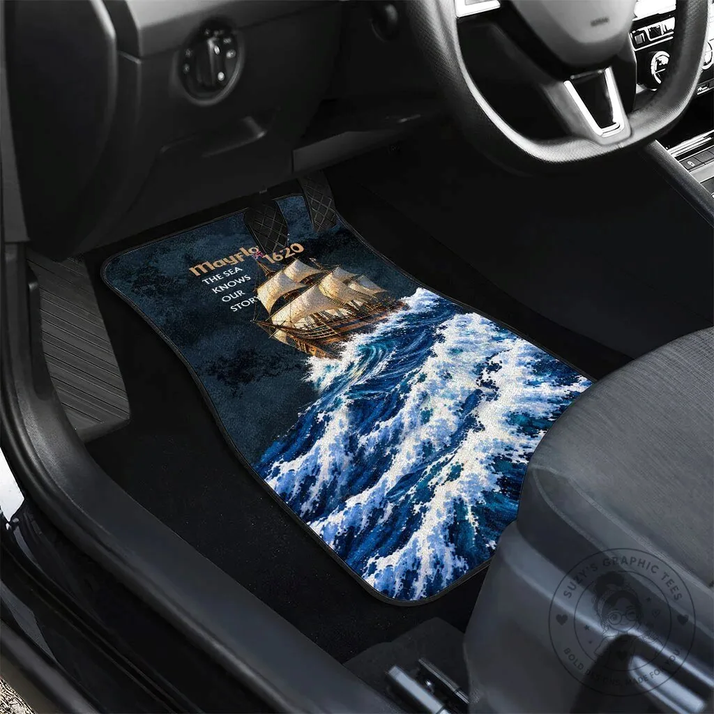 Mayflower 1620 Ship Vintage Nautical Ocean Waves Art Car Mat Set 11 Mayflower 1620 Ship Vintage Nautical Ocean Waves Art Car Mat Set