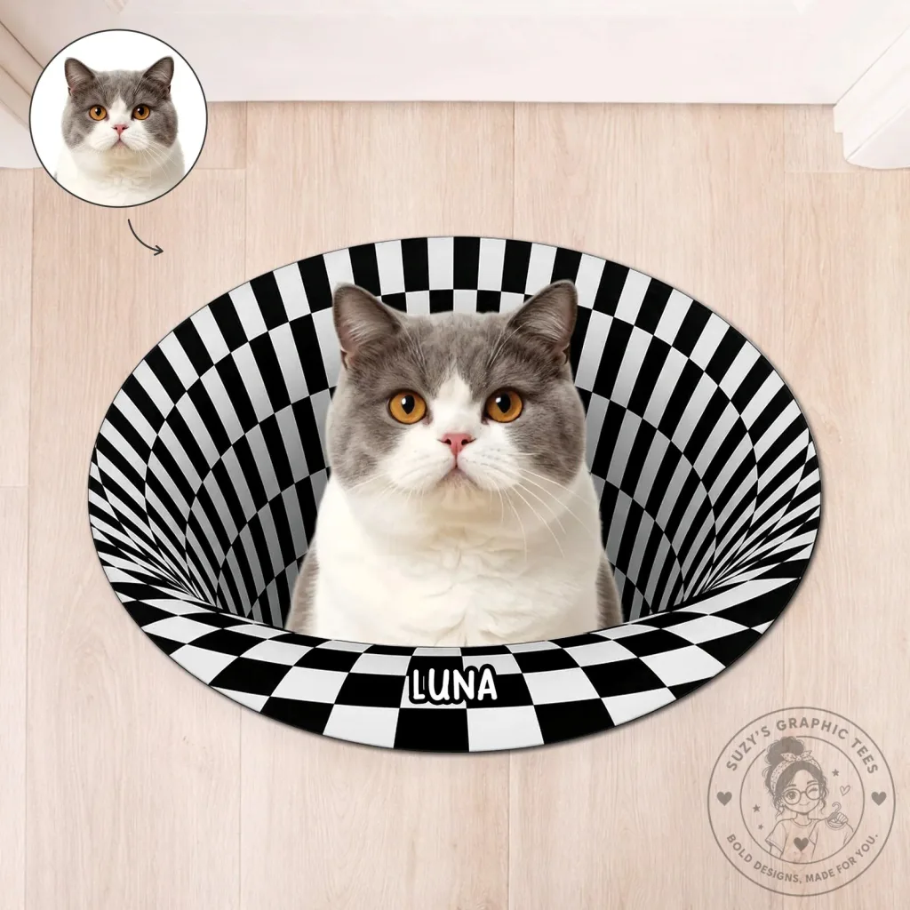 Personalized Cat Photo Checkered Optical Illusion Doormat Personalized Cat Photo Checkered Optical Illusion Doormat