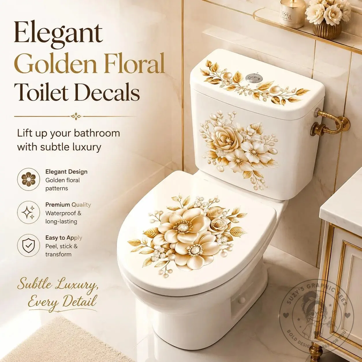 Vintage Black and White Peony Flower Toilet Decals Bathroom Decor Sticker Set – image 2 of 18