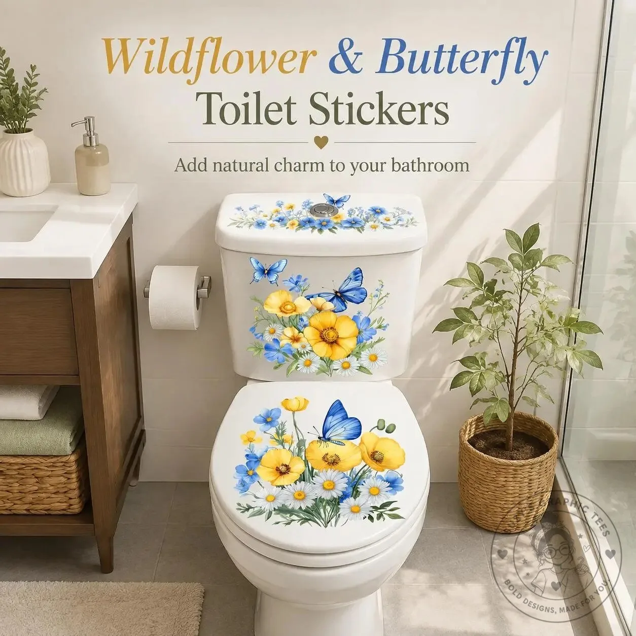 Vintage Black and White Peony Flower Toilet Decals Bathroom Decor Sticker Set – image 4 of 18
