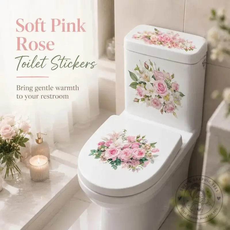 Vintage Black and White Peony Flower Toilet Decals Bathroom Decor Sticker Set – image 5 of 18