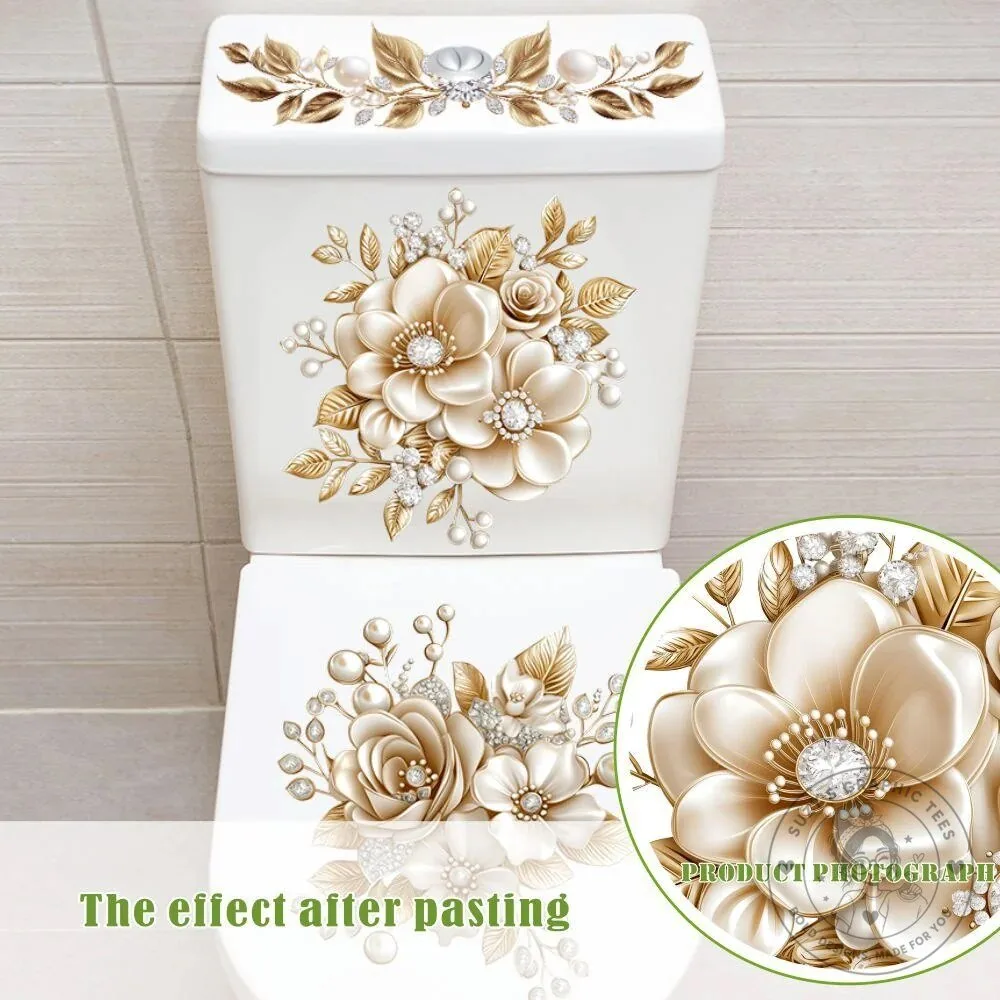 Vintage Black and White Peony Flower Toilet Decals Bathroom Decor Sticker Set – image 6 of 18