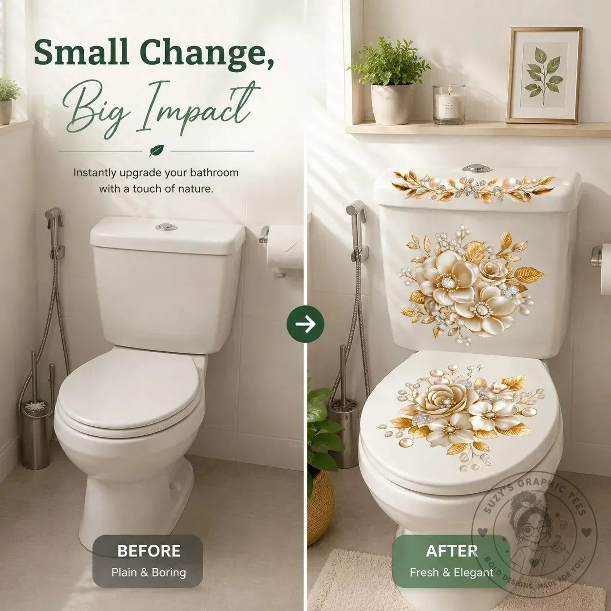Vintage Black and White Peony Flower Toilet Decals Bathroom Decor Sticker Set – image 7 of 18