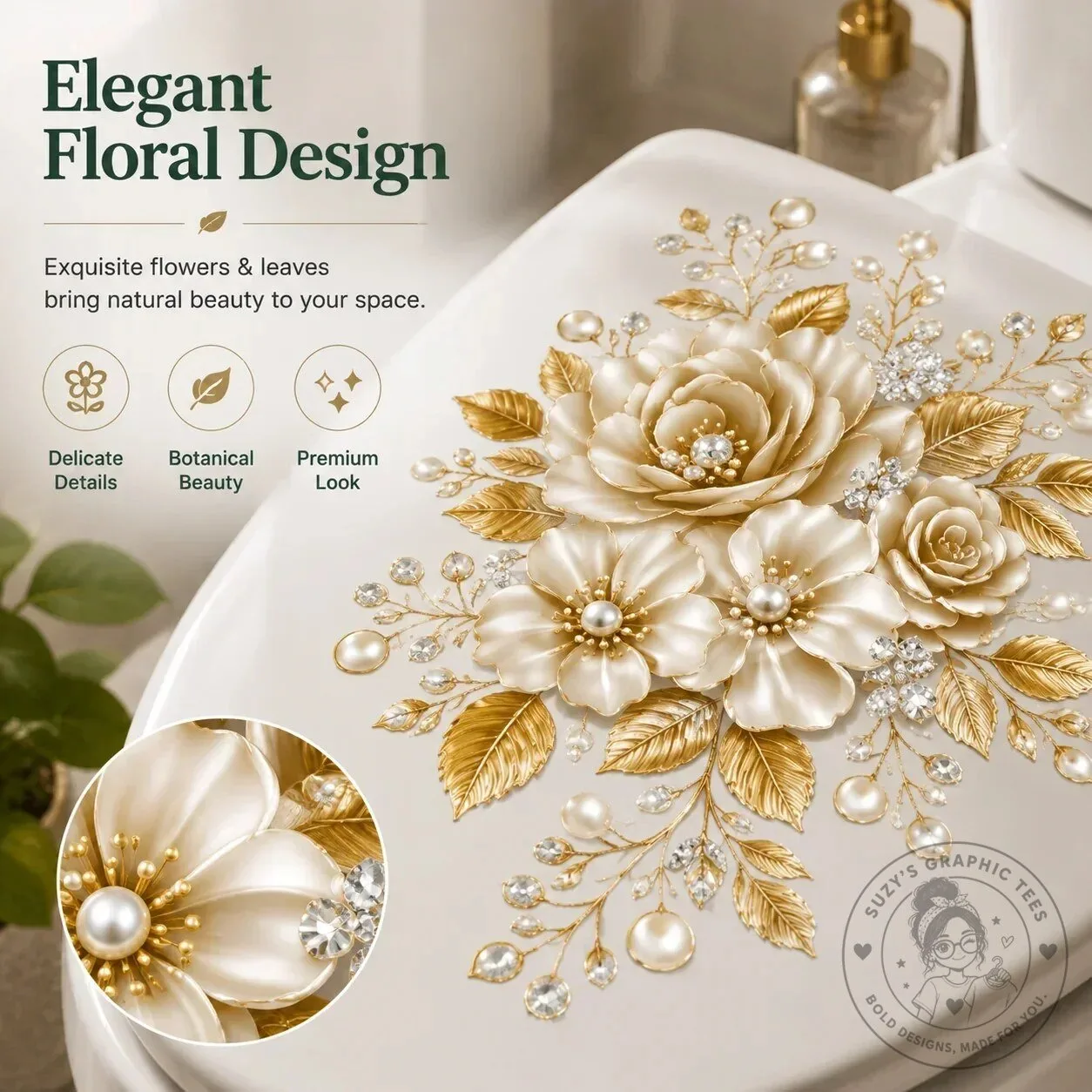 Vintage Black and White Peony Flower Toilet Decals Bathroom Decor Sticker Set – image 8 of 18