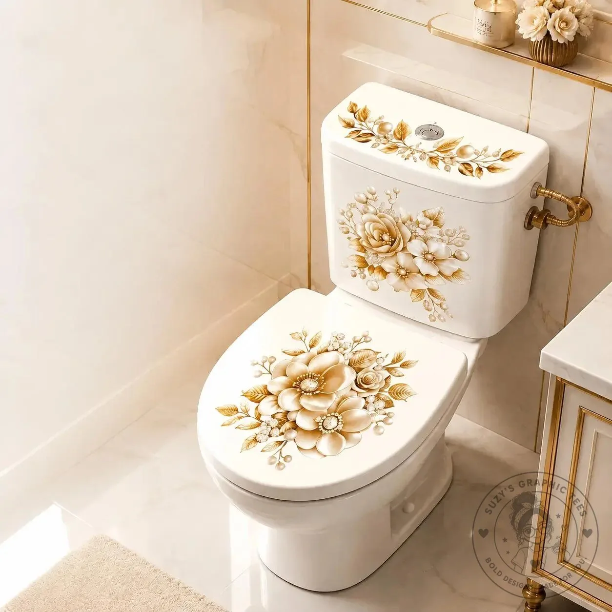 Vintage Black and White Peony Flower Toilet Decals Bathroom Decor Sticker Set – image 14 of 18