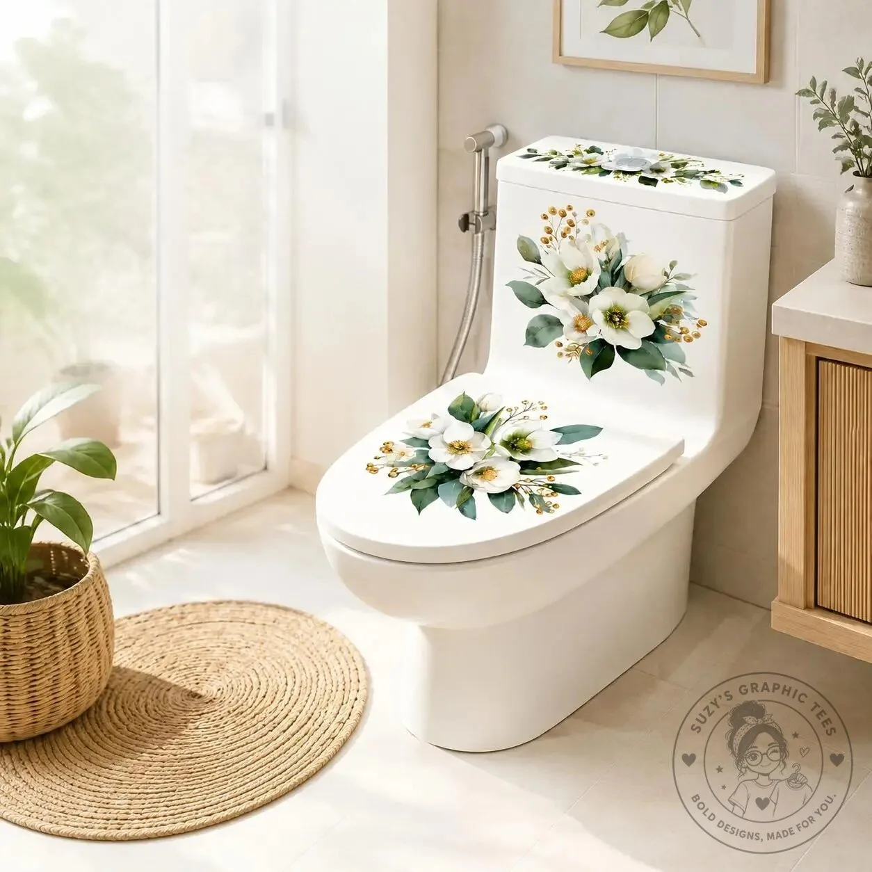 Vintage Black and White Peony Flower Toilet Decals Bathroom Decor Sticker Set – image 16 of 18