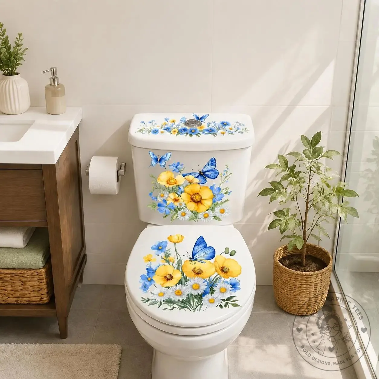 Vintage Black and White Peony Flower Toilet Decals Bathroom Decor Sticker Set – image 18 of 18