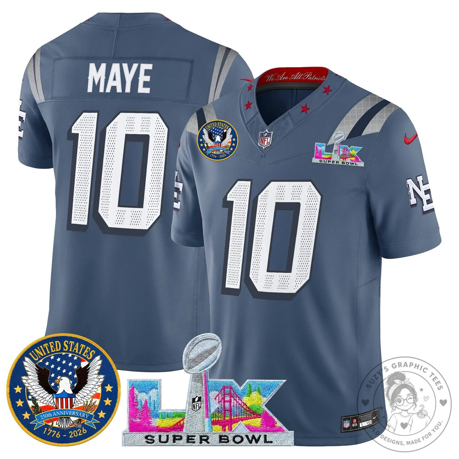 New England Patriots Super Bowl LX 250th Anniversary United States Patch Jersey