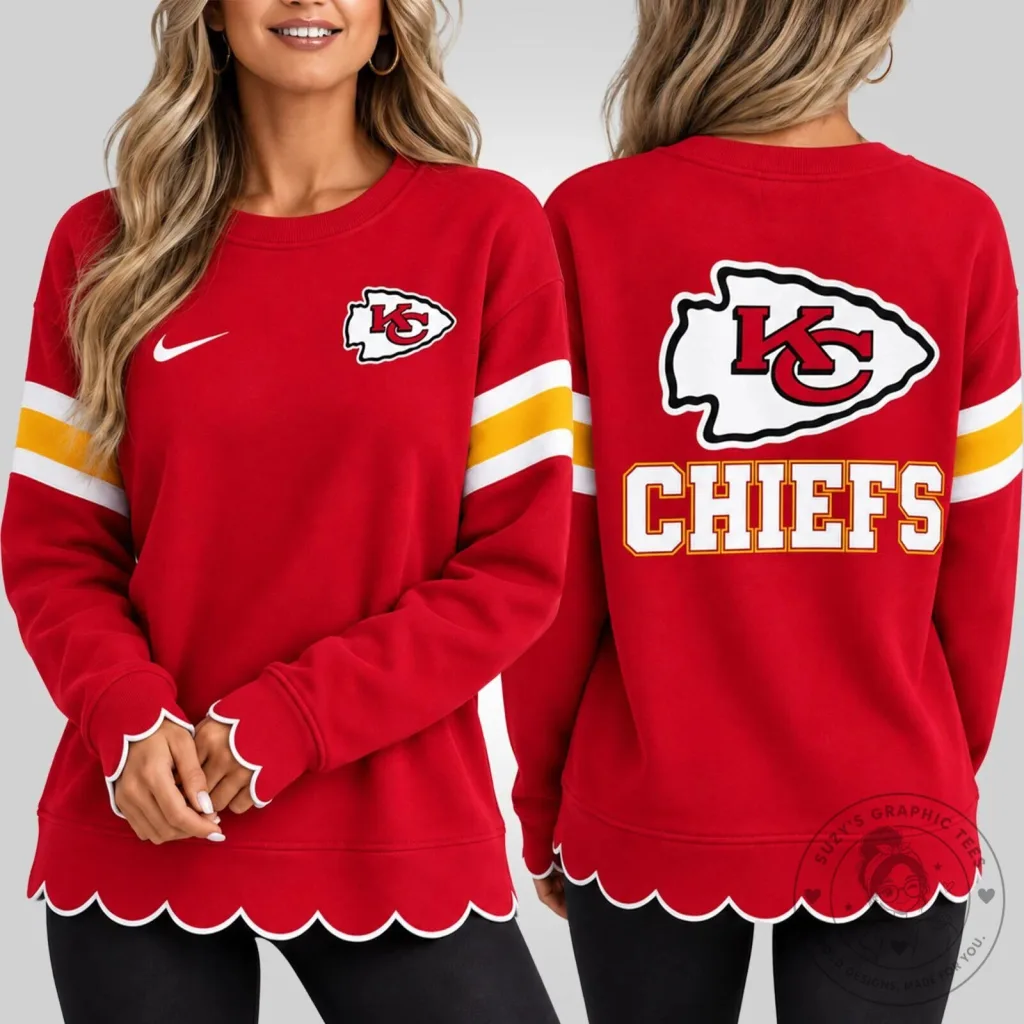 Kansas City Chiefs Women's Scalloped Hem Crewneck Sweatshirt Kansas City Chiefs Women's Scalloped Hem Crewneck Sweatshirt