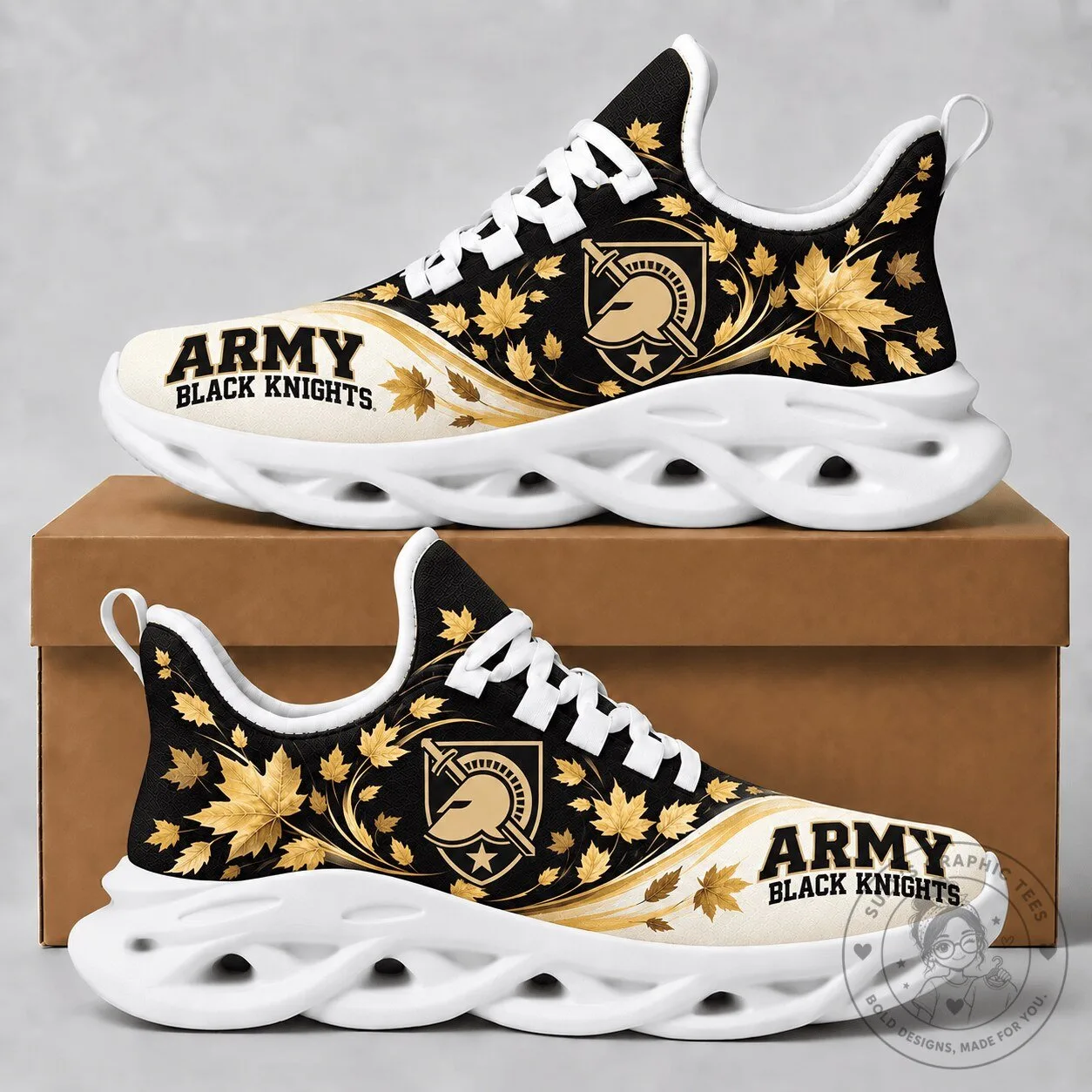 Army Black Knights Fall Maple Leaves Chunky Sneakers Shoes 2 Army Black Knights Fall Maple Leaves Chunky Sneakers Shoes