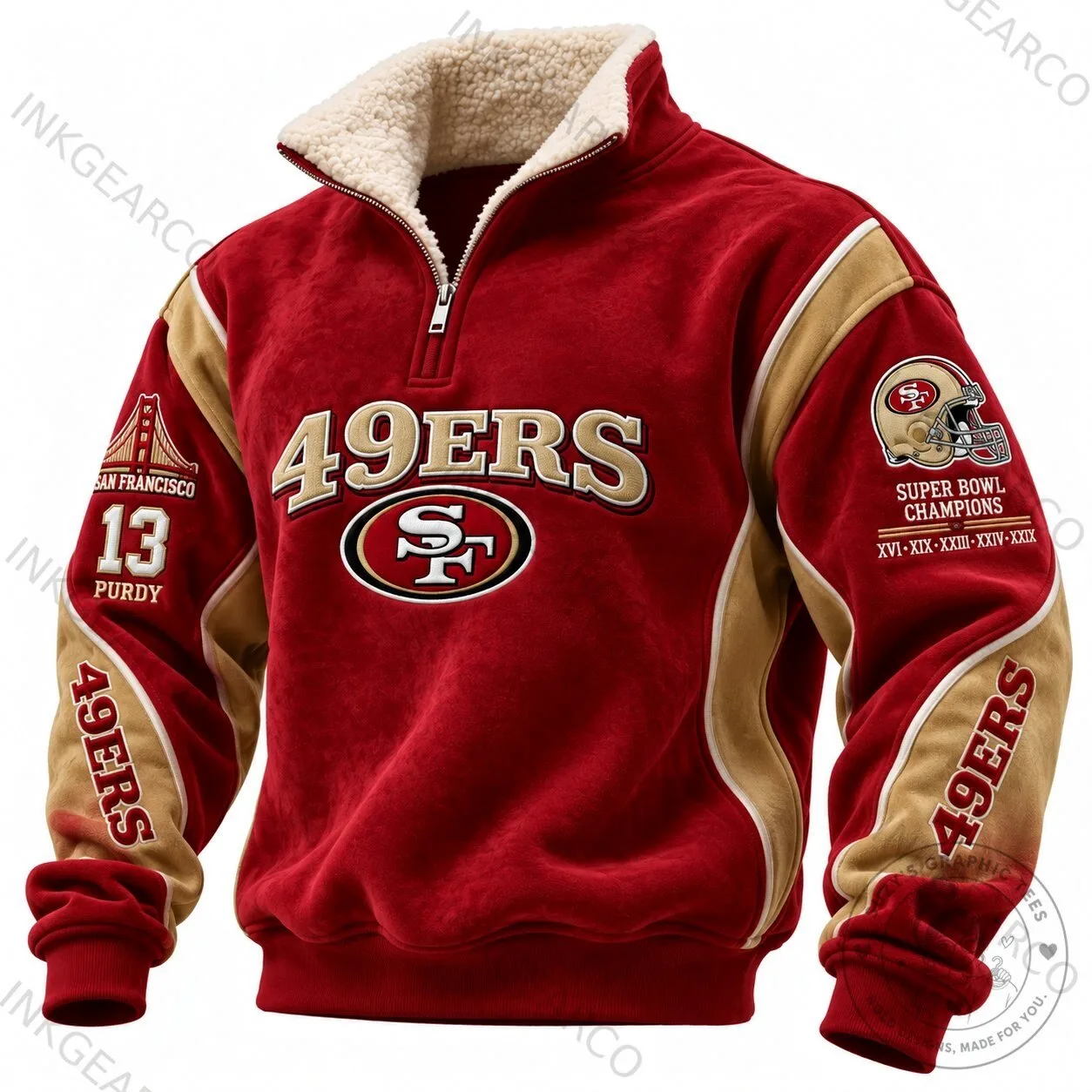 San Francisco 49ers Quarter-Zip Fleece Sherpa Collar Sweatshirt