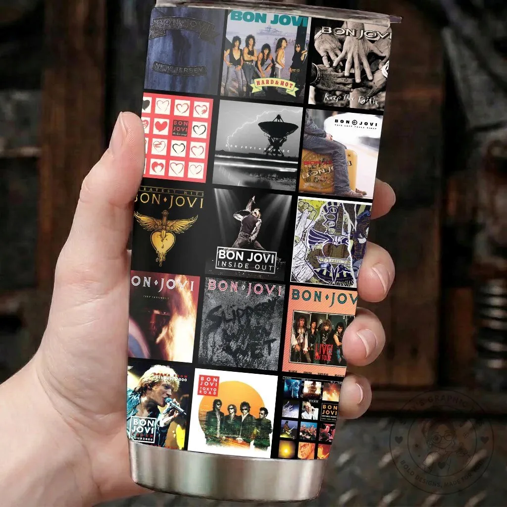 Bon Jovi Band Albums Collage Stainless Steel Insulated Tumbler 8 Bon Jovi Band Albums Collage Stainless Steel Insulated Tumbler