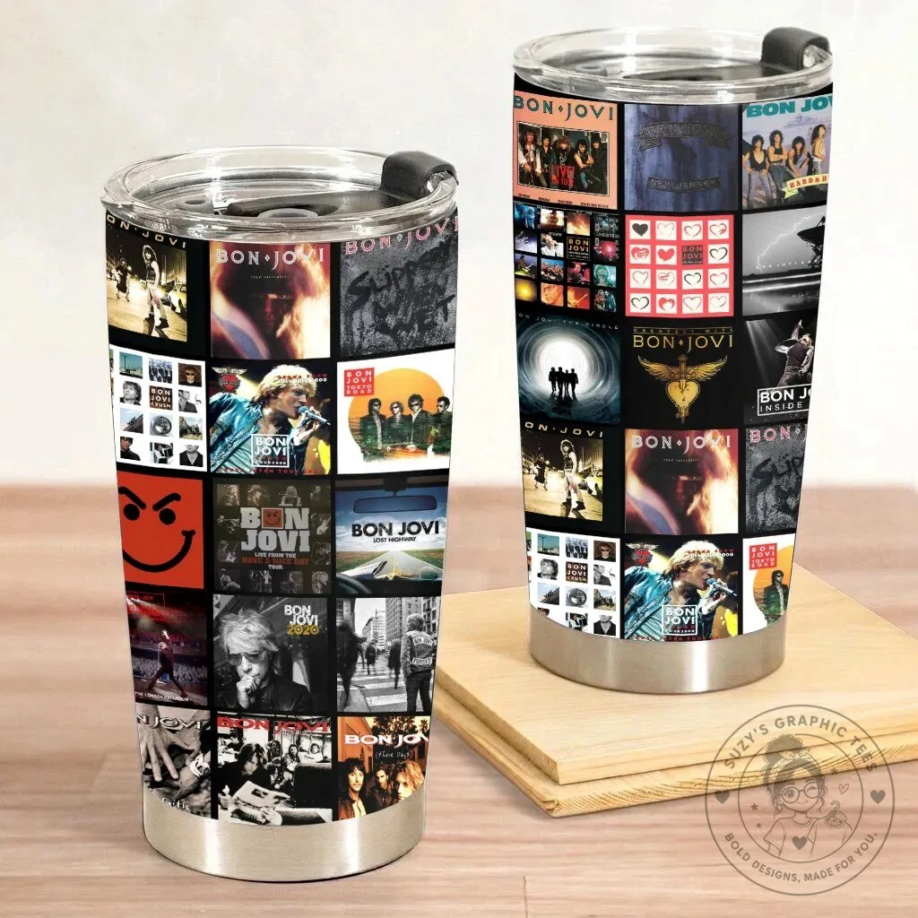 Bon Jovi Band Albums Collage Stainless Steel Insulated Tumbler 11 Bon Jovi Band Albums Collage Stainless Steel Insulated Tumbler