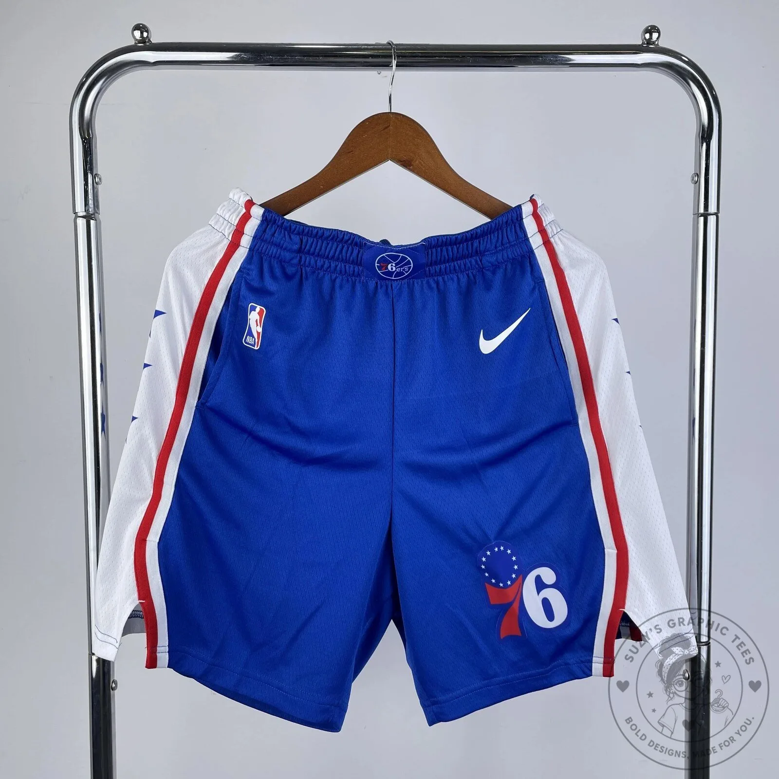 Philadelphia 76ers NBA Icon Edition Blue and Red Basketball Shorts