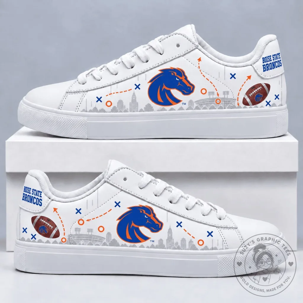Boise State Broncos Football Team White Low-Top Sneakers Boise State Broncos Football Team White Low-Top Sneakers